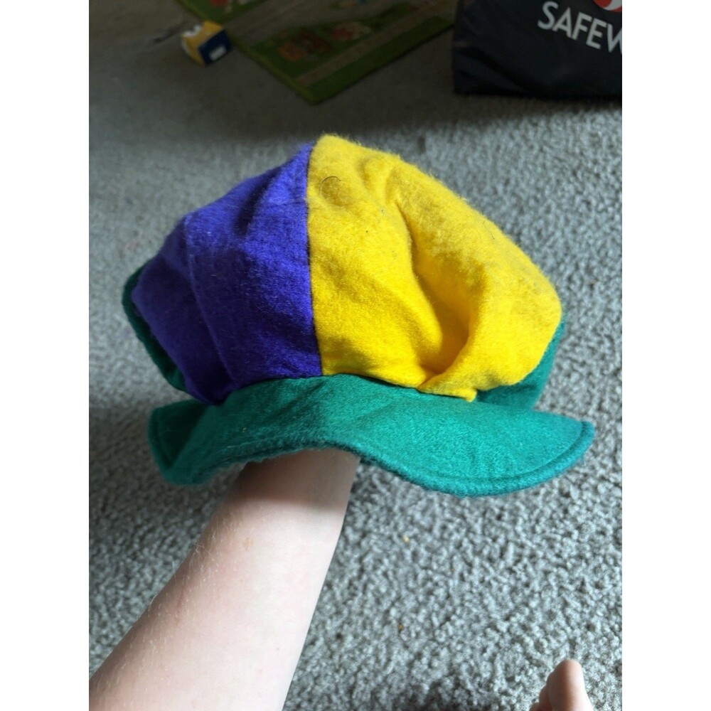 VTG Felt Oversized Cap Pinwheel Colors Funky Fun Wacky Hat Retro